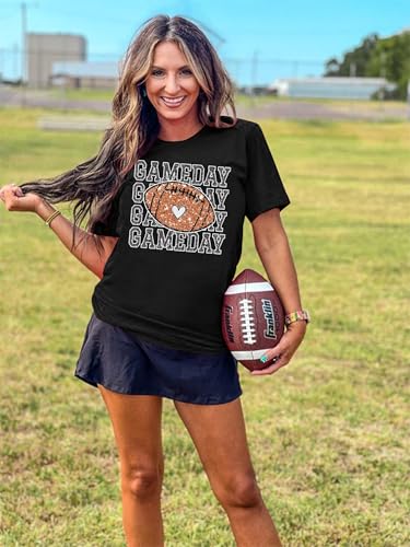 PECHAR Game Day Football Shirts Women Vintage Glitter Football Graphic T Shirt Tee Tops4