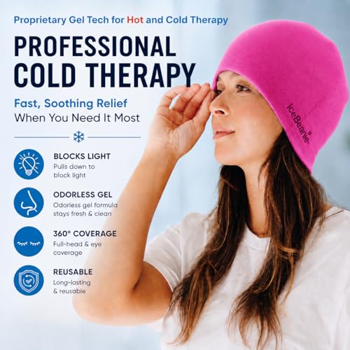 Image of IceBeanie Migraine Relief Cap, As Seen on Shark Tank, Soft & Stretchy Gel Tension Headache Relief Cap, Extended Cooling Hangover Ice Hat, Odorless Head Wrap Ice Pack Wrap, Headache Migraine Mask
