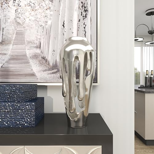 Image of Deco 79 Aluminum Metal Abstract Vase, Vase 8 inch x 8 inch x 19 inch, Silver