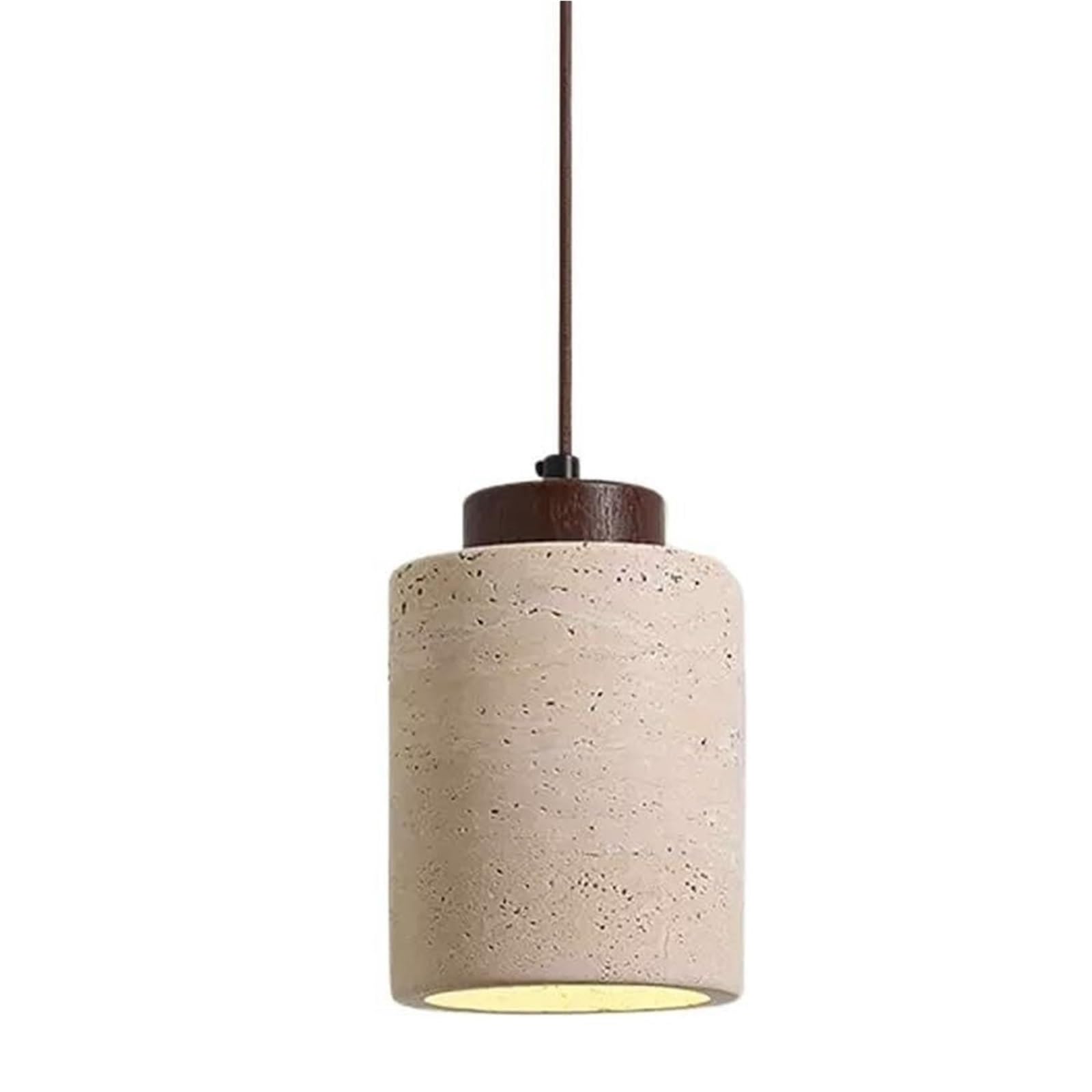 HELCEKOU Nordic Natural Stone Pendant Light Cylinder Small Mid Century Modern Hanging Ceiling Rustic Wood Industrial Chandelier for Dining Room Table Kitchen Island Farmhouse Bedroom(Walnut Long)