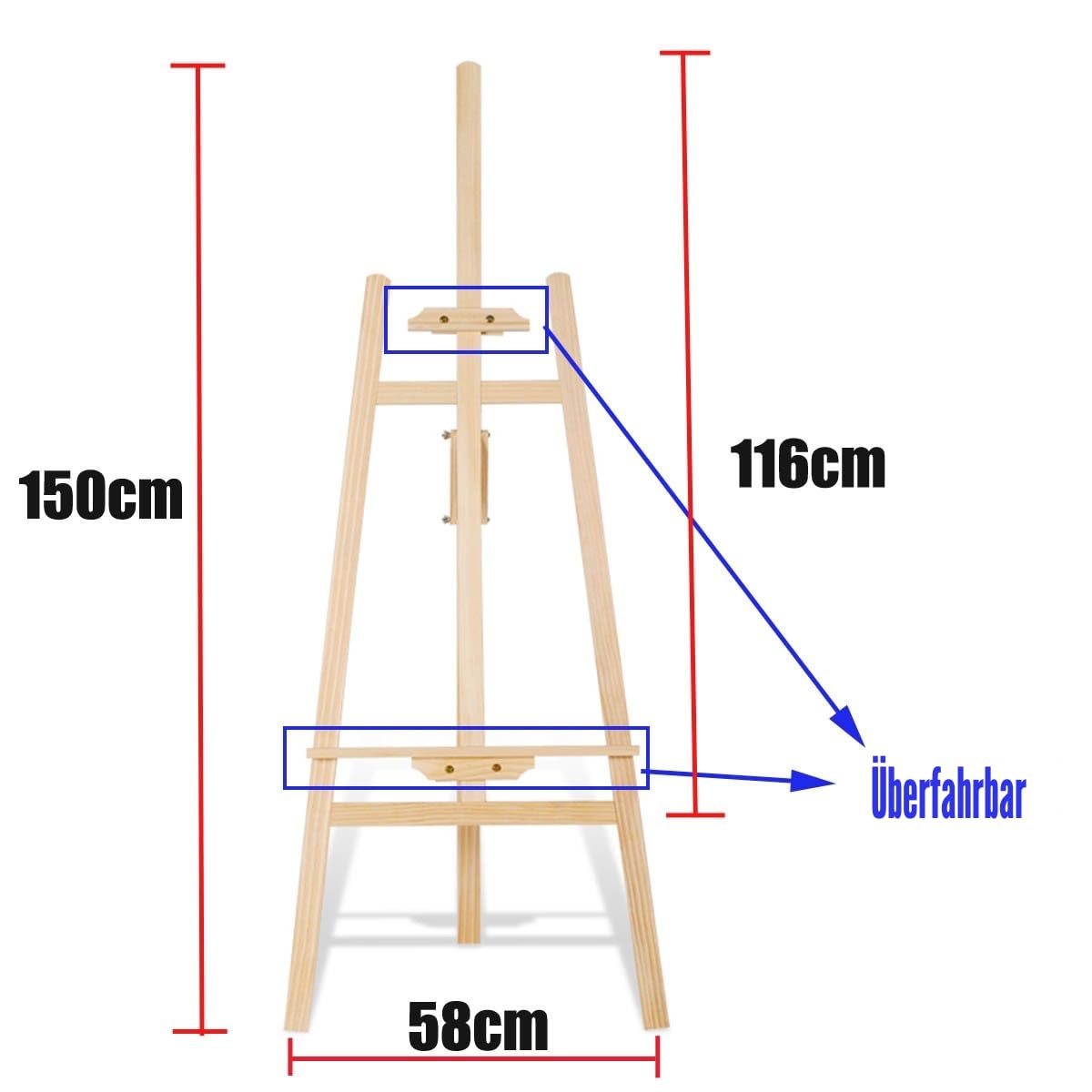 Künstler Staffelei 150cm - Professionelle Studio A-Frame Floor Standing Staffelei Stativ für Malerei und Skizze, Künstler - Kiefer Holz - höhenverstellbar