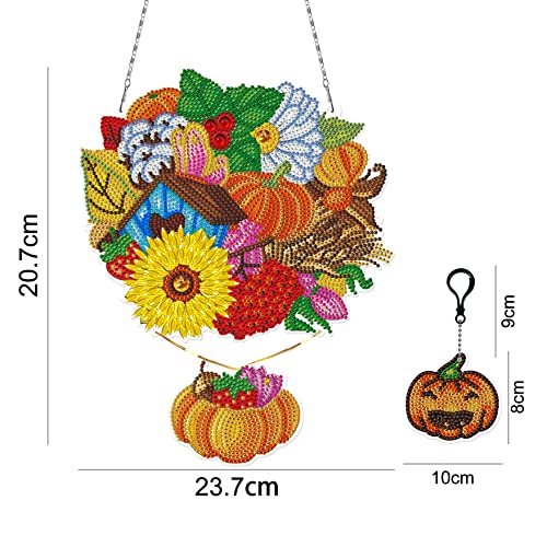 Diamond Painting Pumpkin Fall Wreath Keychain Diy 5D Diamond Art Halloween Wreaths Hanging Ornament Kit With Led Light String Special Gem Embroidery Arts Crafts For Front Door Wall Decor #TOP5
