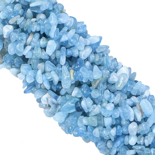 Ouubuuy 260 cuentas de cristal de aguamarina natural de 5 mm a 8 mm, cuentas de piedras preciosas irregulares con agujeros para manualidades, pulseras, collares, aretes, joyería,