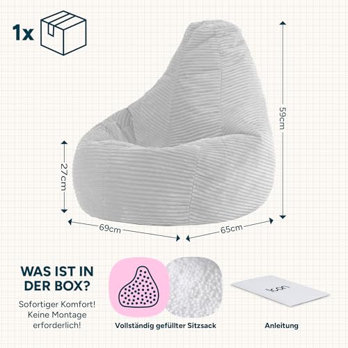 Icon Dalton Cord Sitzsack Kinder mit Füllung, Gelb – Ansicht 3