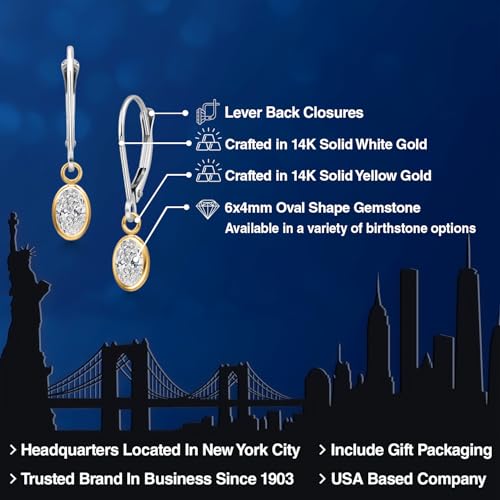 Gem Stone King 14K Two Tone Gold Gemstone Birthstone Leverback Dangle Earrings for Women | Oval 6X4MM | Gold Jewelry for Her Mom Wife2