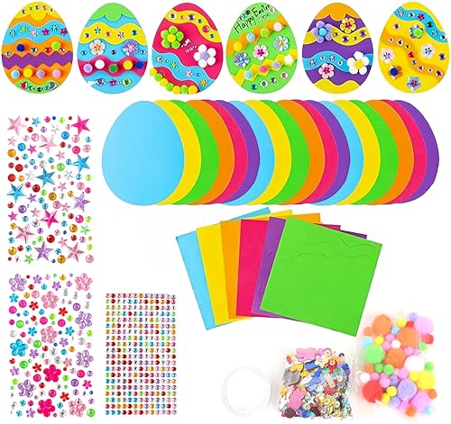DAHI Lot de 18 Bricolage de Pâques pour Enfants - Oeuf de Pâques a Decorer - avec Autocollant - Kit Activité Paques en Mousse - pour Enfants Fête Party DIY