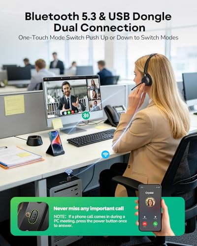 Image of Wireless Headset with Mic for Work,Bluetooth Headset for Calls & Meetings | Bluetooth 5.3 & USB Dongle for Laptop, PC, iPhone & Android, Office & Call Center Headset for Remote Hybrid Worker