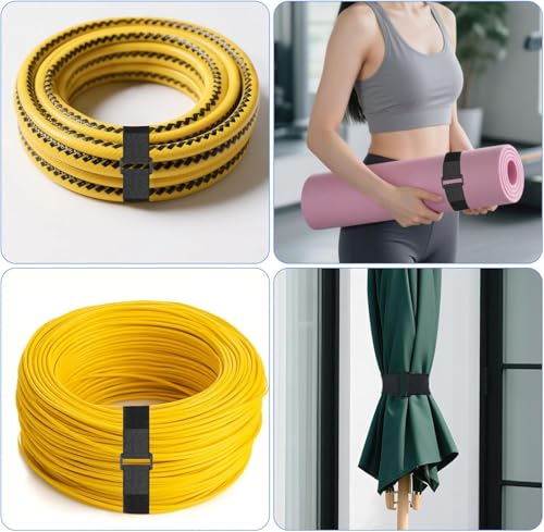1 pulgada x 32 pies Cinturones de Nylon Resistente con 50 Hebillas, Cortables a Medida, Correas de Gancho y Bucle Negras, Reutilizables para Organización de Cables y Almacenamiento miniatura 5