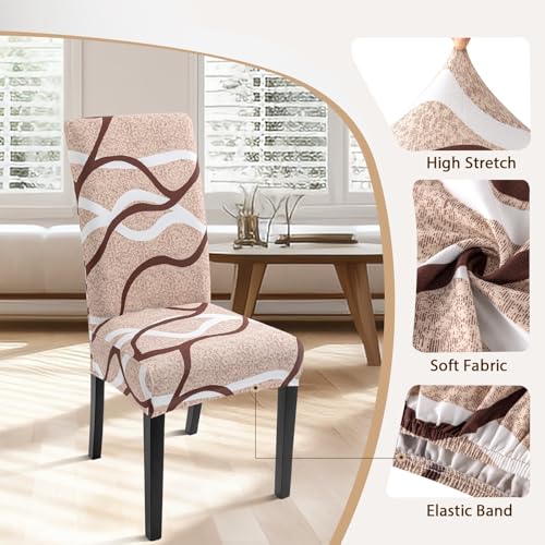 Image of SearchI Dining Room Chair Covers Set of 4, Stretch Printed Parsons Chair Slipcovers Super Fit Spandex Removable Washable Kitchen Chair Protector Cover for Dining Room, Hotel, Ceremony (Khaki)