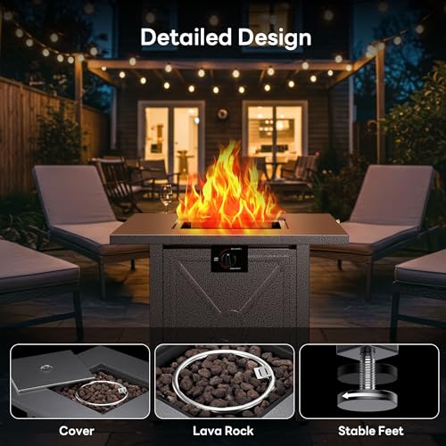 28 Inch Propane Fire Pit Table, 3-in-1 Multi-Use 50,000 BTU Square Gas Fire Pit with Lid & Lava Rock, Steel Tabletop, Adjustable Flame, for Patio, Backyard, Deck, Outdoor Gatherings - Image 6