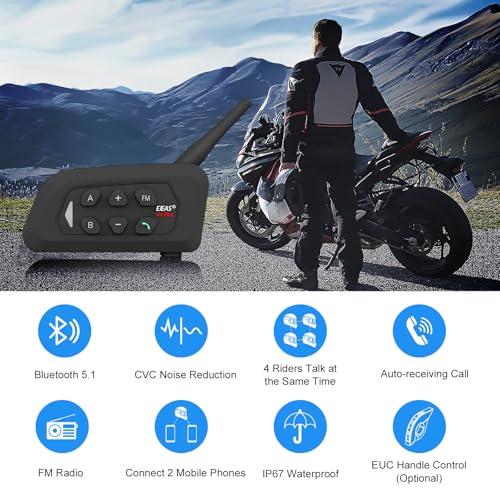Novamente V4 Plus Motorcycle Bluetooth Headset, 4-Way 1500m Helmet Intercom with IP65 Waterproof,Noise Cancellation,FM (2Packs) - image 3