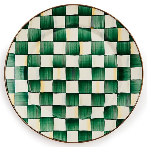 Image of MACKENZIE-CHILDS Enamel Charger Plate, Green-and-White Emerald Check