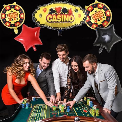 Image of AMFIN (Pack of 7) Casino Theme Foil Balloon Set, Elevate Your Party - Multi