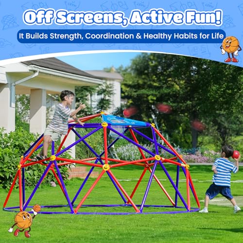 Image of Zupapa 10FT Climbing Dome, Outdoor Jungle Gym for Kids with Climbing Grip - Geometric Dome Climber Outdoor Playset and Easy Assembly Outdoor Play Equipment for Kids (Purple, 10FT)
