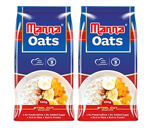 Image of Manna Instant Oats | White Oats High in Fibre and Protein | Helps Maintain Cholesterol. Diabetic Friendly | 100% Natural | 1kg (500g x 2 Packs)