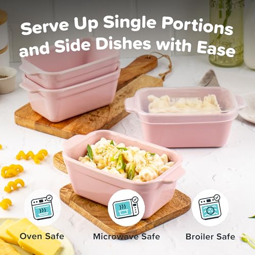 Image of Souper Cubes Ceramic Baking Dishes 2.0-5 inch x 3 inch Small Casserole Dishes for Oven with Silicone Lids, Oven, Microwave and Air Fryer Safe,USA Made, Set of 4 - Cotton Candy