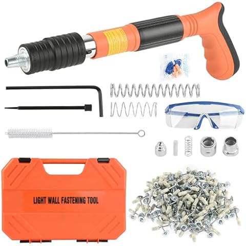 Concrete Nail Gun with 110pcs Nails, 5 Speed Adjustable Manual Steel Nail Gun Wall Fastening Power Tool, Portable Nail Shooting Machine, Wall Anchor Wire Slotting Device Household Woodworking (Orange) Cover