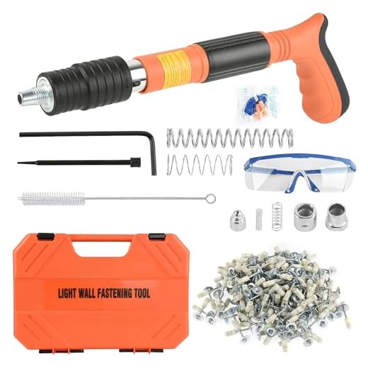 Concrete Nail Gun Kit with 200pcs Nails, 5 Speed Adjustable Manual Steel Nail Gun,Wall Fastening Power Tool,Nail Shooting Machine for Ceiling Wire Hider Install Nail Shooting