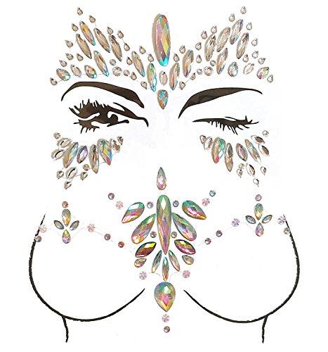 Face Gems, Ynredee 2 Set Women Mermaid Rave Festival Glitter, Rhinestone Temporary Tattoo Face Jewels Crystals Face Stickers Eyebrow Face Body Jewelry for Halloween, Christmas, All Saints' Day