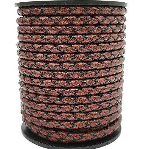 shapesbyX 5 Yards 4mm Braided Leather Cords Round Leather Strap Bolot Tie Antique Brown