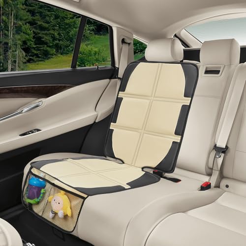 Image of Car Seat Protector for Child Car Seat, 2 Pack Baby Car Seat Covers with Mesh Pockets & Non-Slip Backing 600D Durable Seat Protector Under Baby Car Seat for Car Back Seat (Beige, Large)