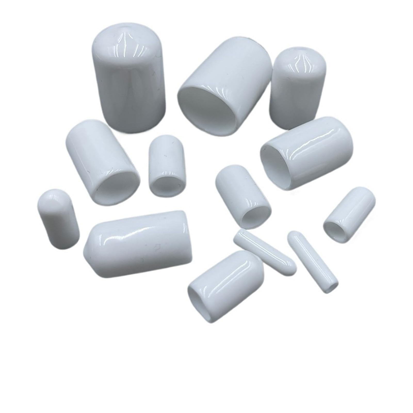 Rubber End Caps Silicone Plastic Black Red White Transparent Blue Yellow Green Size 1.3mm-90mm(White,A9.0mm-B15mm 50Pcs)