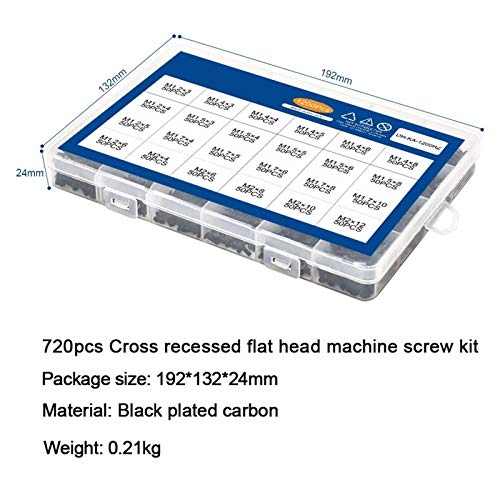 Graciella 720pcs Verzonken platte kop Mini Screw Set M1.4 M1.7 M2 M2.5 M3 Carbon Steel Computer Notebook Laptop Kleine… - Image 5