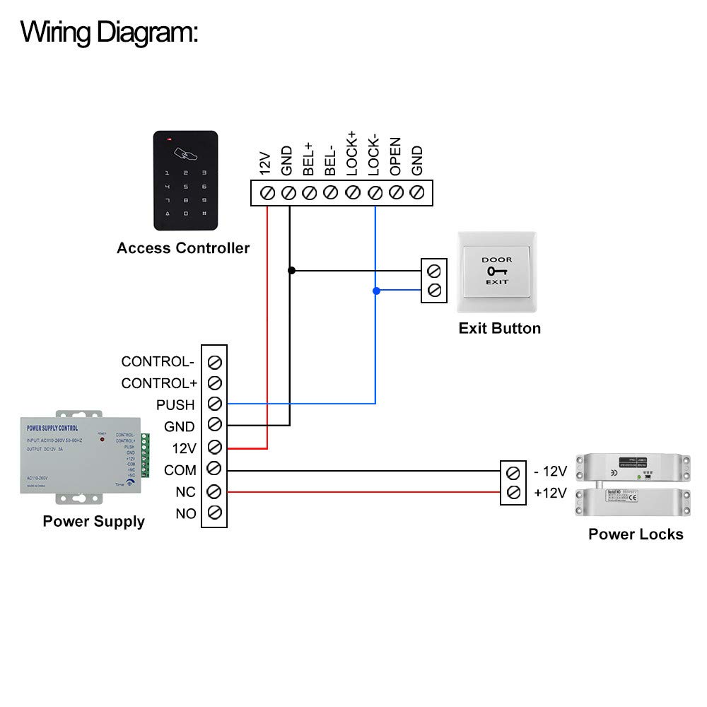 Dongyang RFID Kit de système de contrôle d'accès à la porte Serrure de porte avec boulon NC électrique + bloc d'alimentation + 10 pièces de porte-clés Ensemble complet