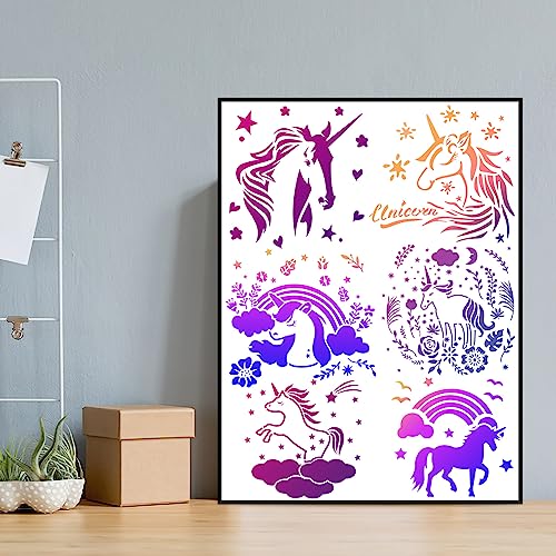 MWOOT 12 Pieces Unicorn Stencils Set for Painting DIY Drawing Plastic Template - Image 3