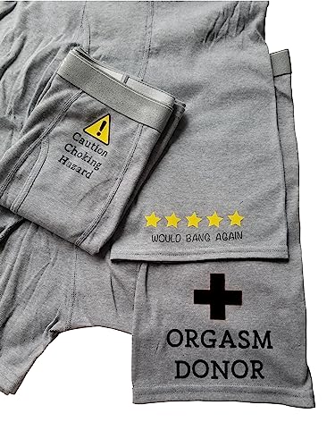 3 Pack Boxer Briefs - Funny Boxer Brief Gift Set - Caution Choking Hazard - Orgasm Donor - 5 Stars Would Bang Again