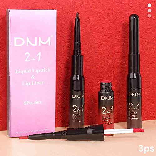 Image of evpct 3Pcs Dark Brown Ruby Deep Red Matte Lip Liner & Liquid Lipstick Stain Makeup Set for Women, Lip Liner Stain Long Lasting Waterproof Smudge Proof, Longwear Lips Stick Makeup 24 hours originale