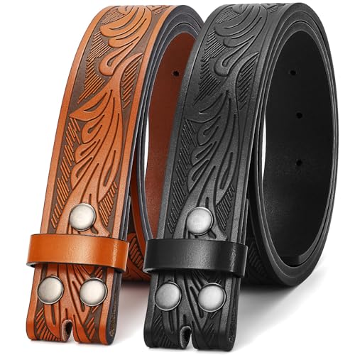 Image of SANSTHS 2 Pack Western Belts for Men without Buckle, Cowboy Belt for Buckle Western Leather Belt Straps for Jeans