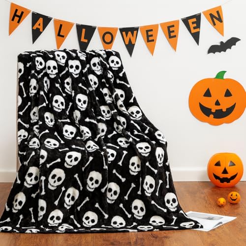 Couverture en micropeluche Happy Halloween (127 x 152,4 cm) – Crâne effrayant