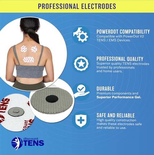 Image of Discount TENS Electrode Pads Compatible with PowerDot 2.0, 12 Pack | Superior gel with metallic grid, long-lasting latex-free hydrogel, flexible comfort, even current flow, strong skin adhesion