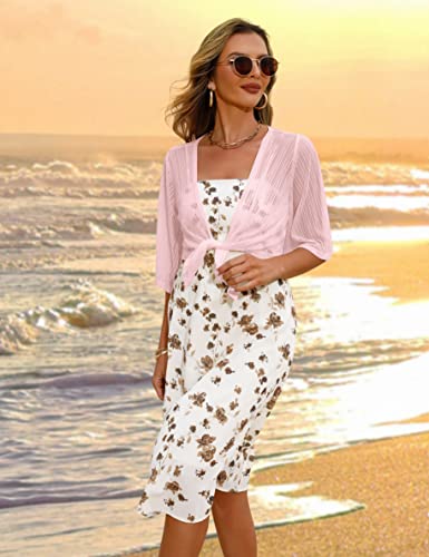 Image of iClosam Women Tie Front Chiffon Shrug Short Sleeve Cropped Sheer Bolero Shrug Cardigan