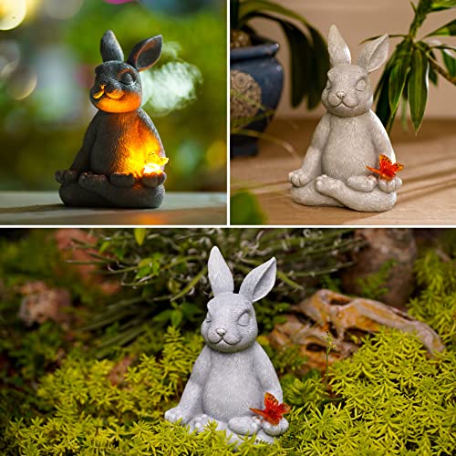 Qeeman Meditating Zen Garden Decor Solar Rabbit Statue: Garden Sculptures & Statues - Yard Art Outdoor Garden Clearance Home Decor - House Warming Birthday Easter Gifts For Mom/Women #TOP5