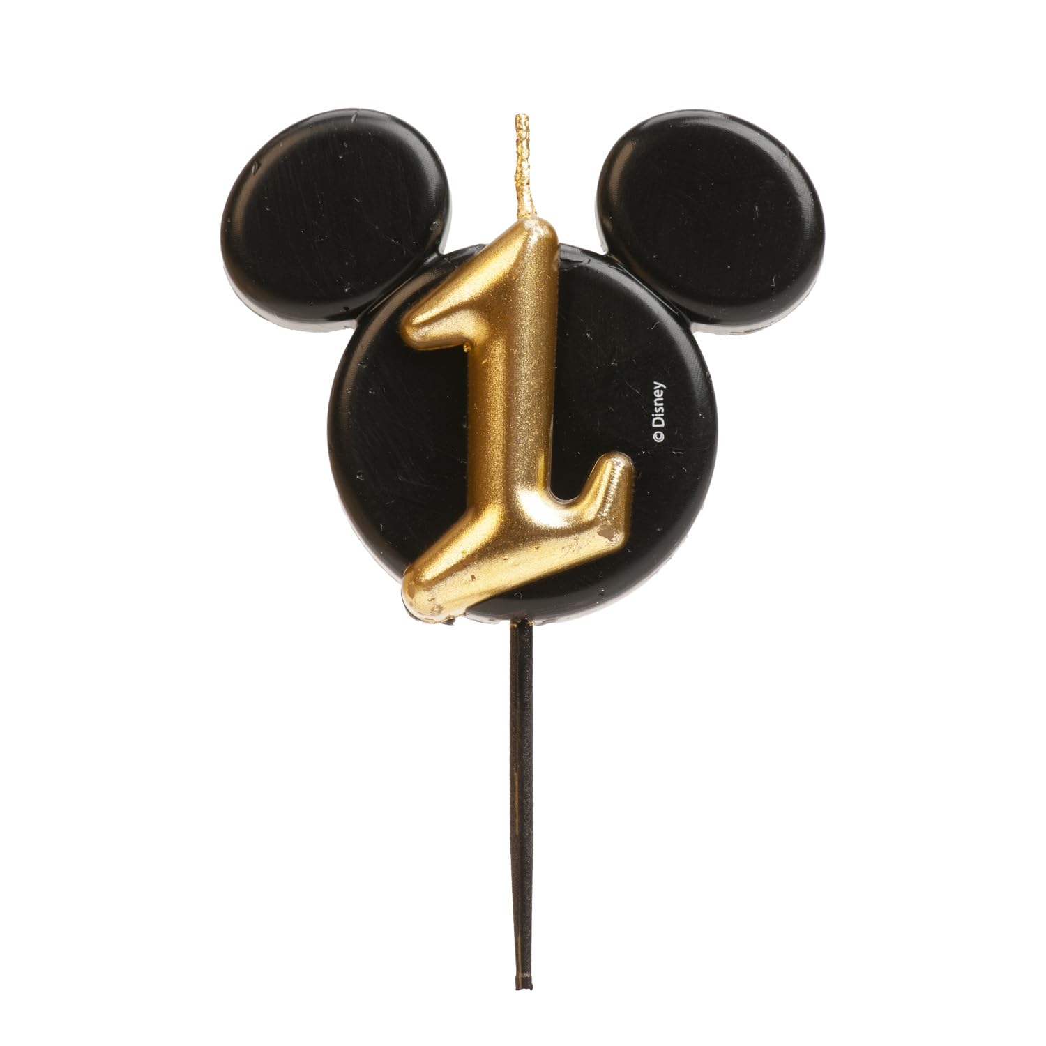 dekora - Mickey Mouse Birthday Candle Decorations - Fragrance-Free Paraffin Wax Disney Candles - Black and Gold Candles with Mickey Mouse Ears - Size 8.5 cm - Number 1