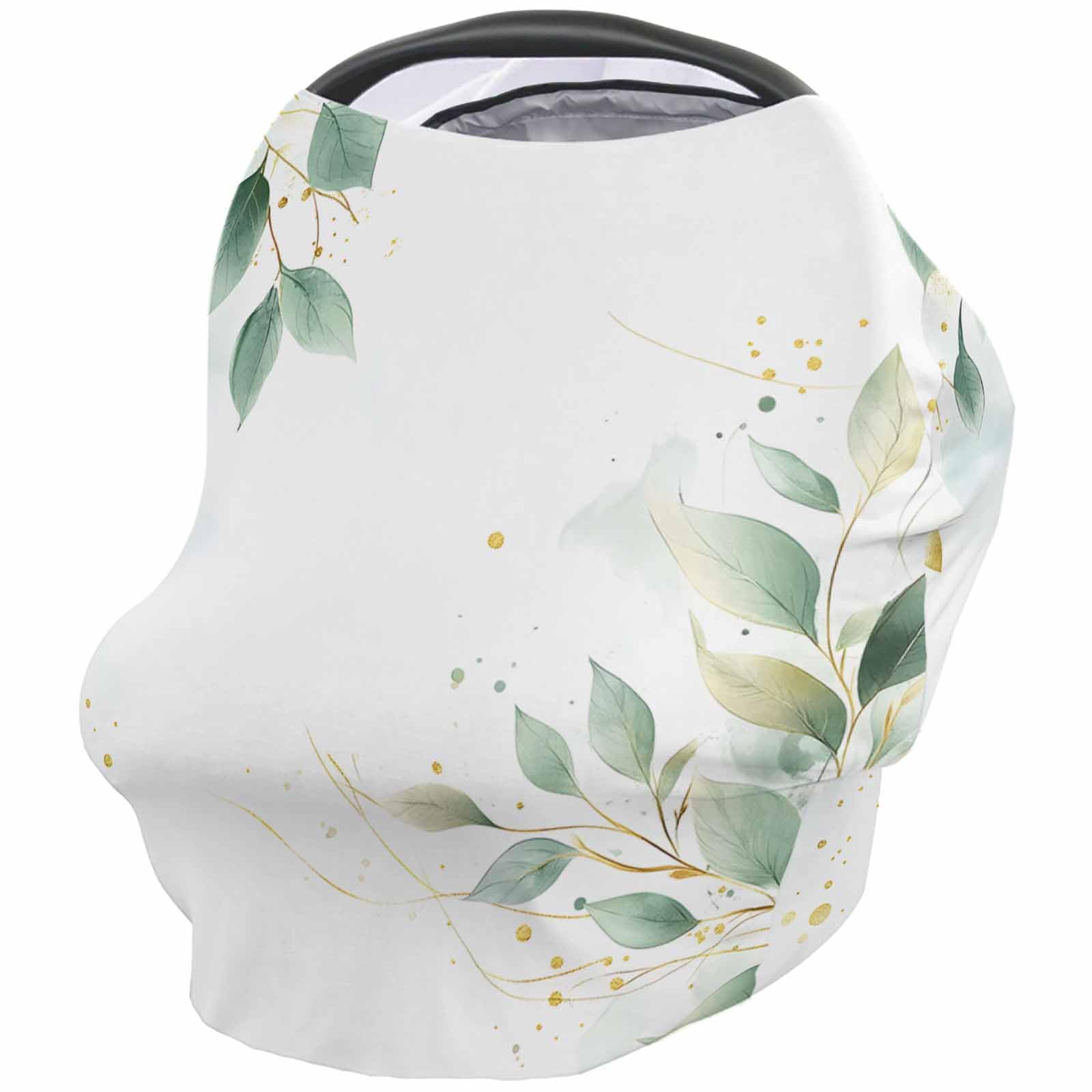 Watercolor Sage Green Leaves Nursing Cover for Breastfeeding Scarf, Gradient Spring Country Style Baby Car Covers Super Soft Multi Use for Canopy Shopping Cart Cover Blanket Stroller Cover