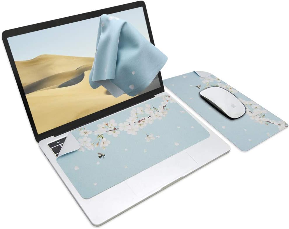 SenseAGE 3-in-1 Travel Mouse Pad for Laptop, Ultra-Soft Laptop Keyboard Cover, Cleaning Cloth All-in-One Solution, Portable and Washable Microfiber Mat with Monitor Protection (Bee)