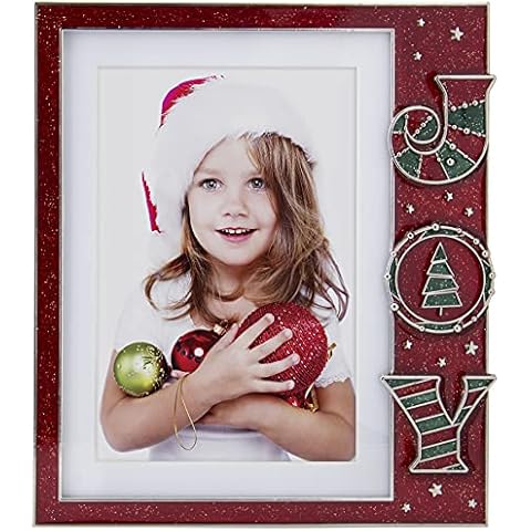 FINE PHOTO GIFTS Joy Christmas Red Pewter 4" x 6" or 5" x 7" Picture Frame Cover