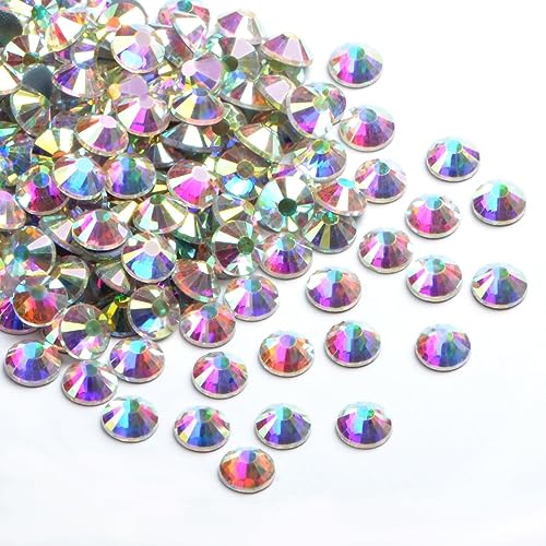 Image of Bymitel Hotfix Crystal Rhinestones Round Gems Iron on DIY Jewelry Making Flat Back for Crafts, Crystal AB, 7mm (SS34 /144pcs)