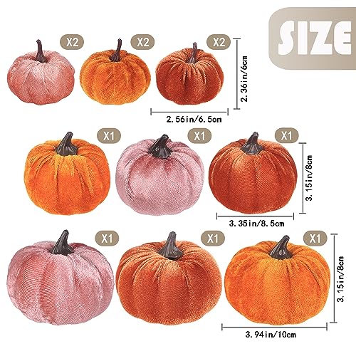 Image of Artmag 12Pcs Fall Artificial Velvet Pumpkins Assorted Sizes Orange Brown Pink Fake Farmhouse Harvest Pumpkins for Fall Thanksgiving Party Home Decoration