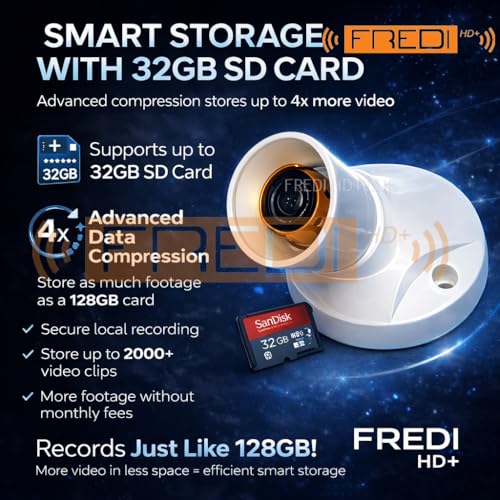 Image of FREDI HD PLUS Bulb Holder Camera WiFi 1080P Indoor Security Camera, Mobile & PC Live View via iWFCAM App, Plug-in AC 220V, Loop Recording, SD Card Support up to 32GB, Home Office Monitoring