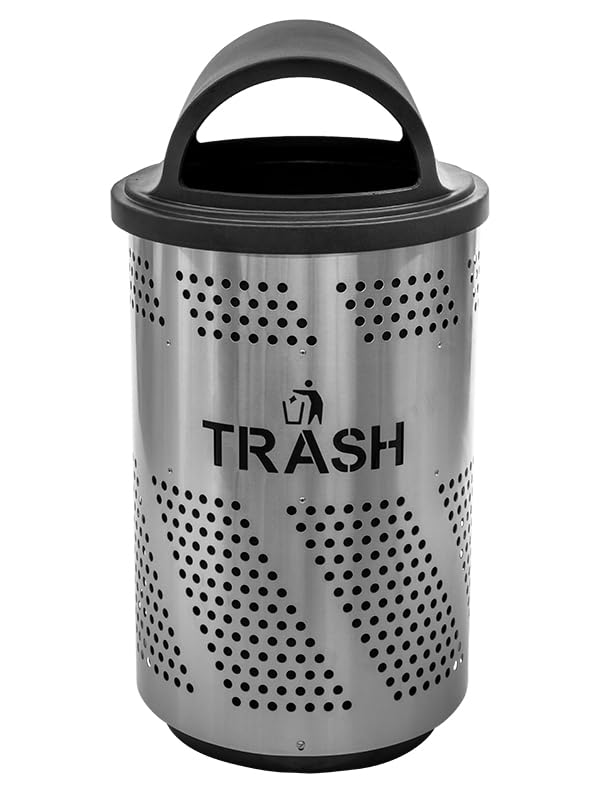 Large 51 Gallon Outdoor Metal Trash Can for Public Spaces, Sporting Arenas, Commercial Spaces - Silver Recycling