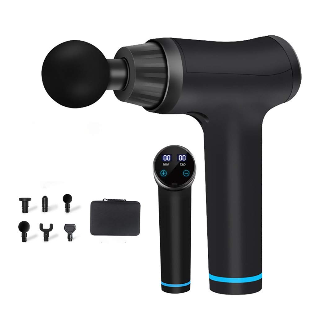 Pistola de Masaje Muscular,Masajeador de Músculos de Tejido Profundo 6 Cabezas de Masaje y Pantalla LCD, Ultra Silenciosos para Relajación Recuperación Fatiga