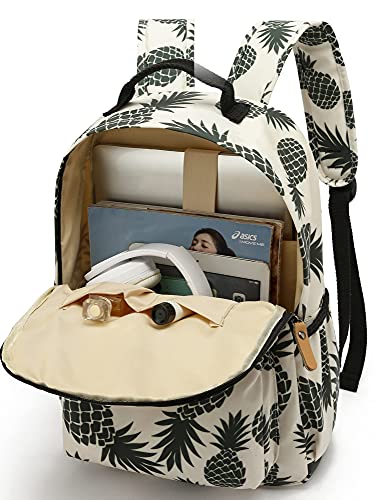 Image of Leaper Water-resistant Floral Laptop Backpack Travel Bag Bookbags Satchel (Pineapple-Beige)