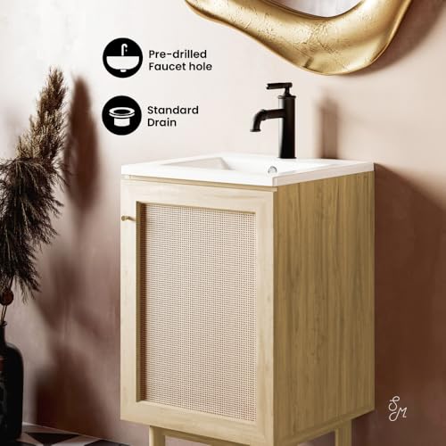 Image of Swiss Madison Classe 18 inch Freestanding Bathroom Vanity in Natural Oak with Sink Top