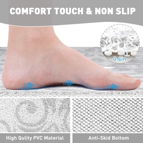 Image of Square Shower Mat Non Slip: 27 x 27 Inch Large Shower Mats with Drain Hole in Middle - PVC Loofah Anti Slip Shower Floor Matt for Inside Shower