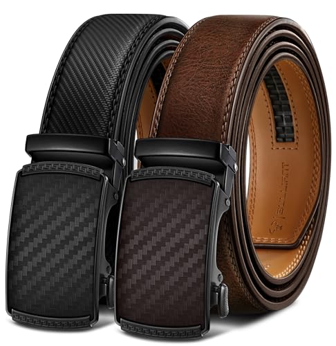 Image of BULLIANT Men's 2-Pack Ratchet Leather Belt Trimmable 1 3 /8 inch-Gift Boxed