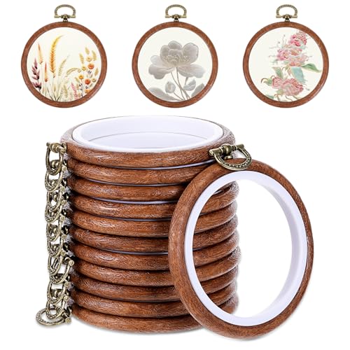 Oqqlin 12 Pcs Small Embroidery Hoop 3 Inch Imitation Wood Embroidery Hoops Round Rubber Cross Stitch Hoop Ring for Sewing DIY Craft Hanging Ornaments